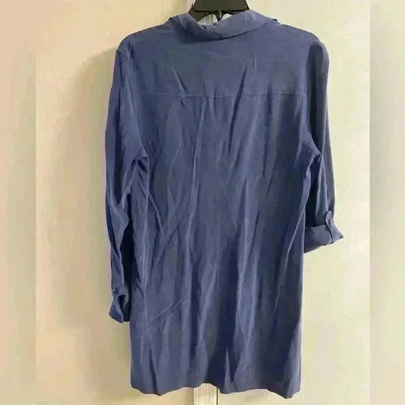 Equipment femme blouse pop over long line 100% silk lace up collar. Medium - Picture 5 of 7